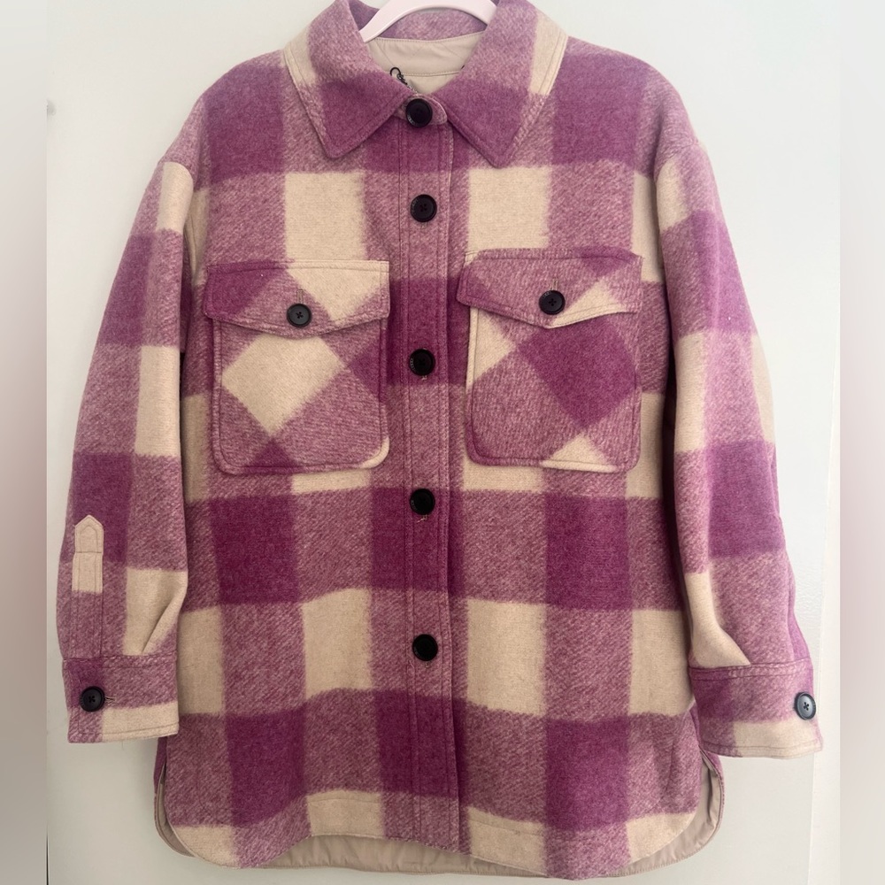 BCBGeneration Purple and Cream Shacket